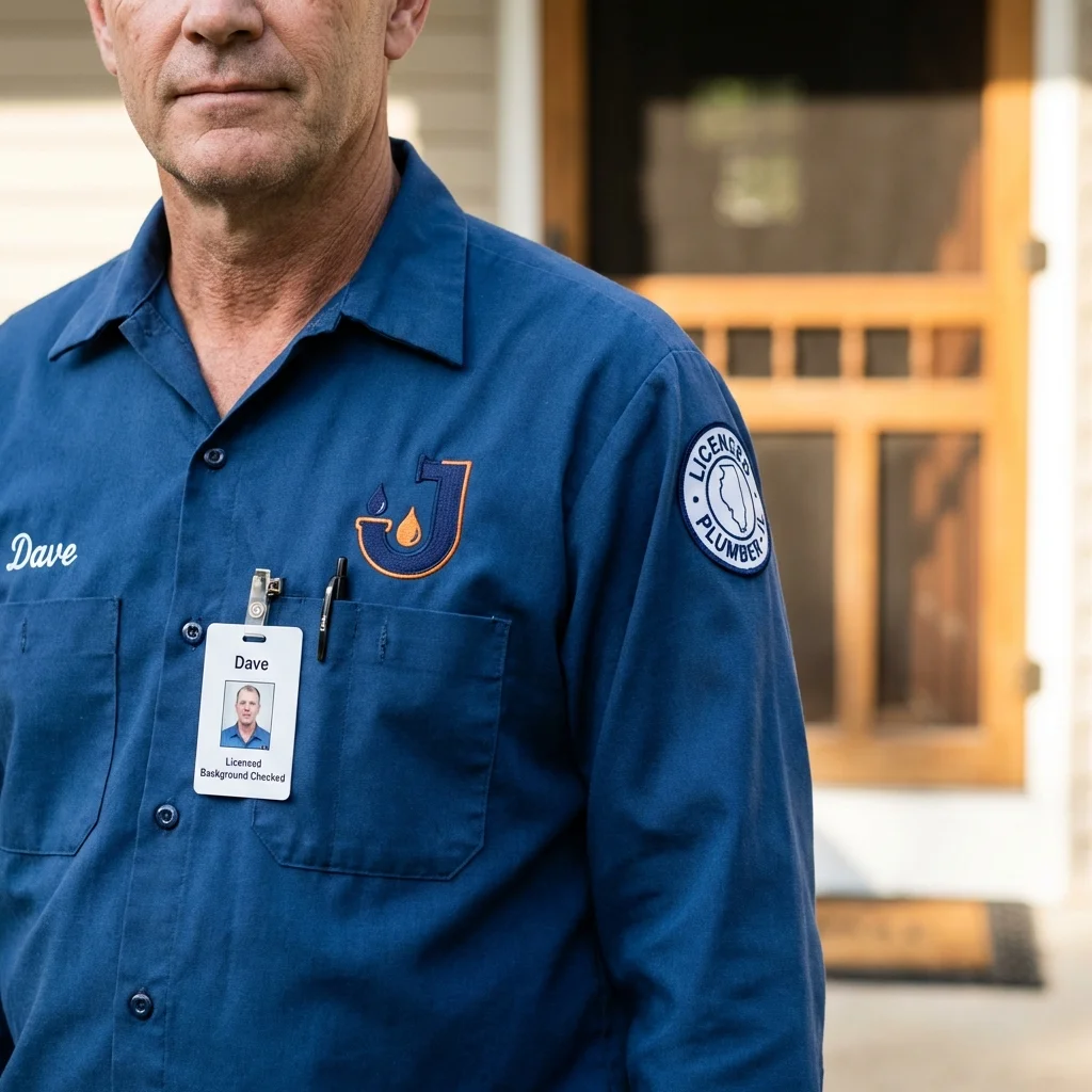 Licensed plumber showing ID badge in Waverly, VA