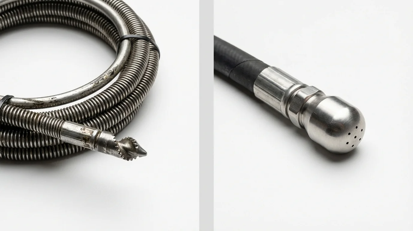 Drain snake cable and hydro jetting nozzle used for drain cleaning in Waverly, VA