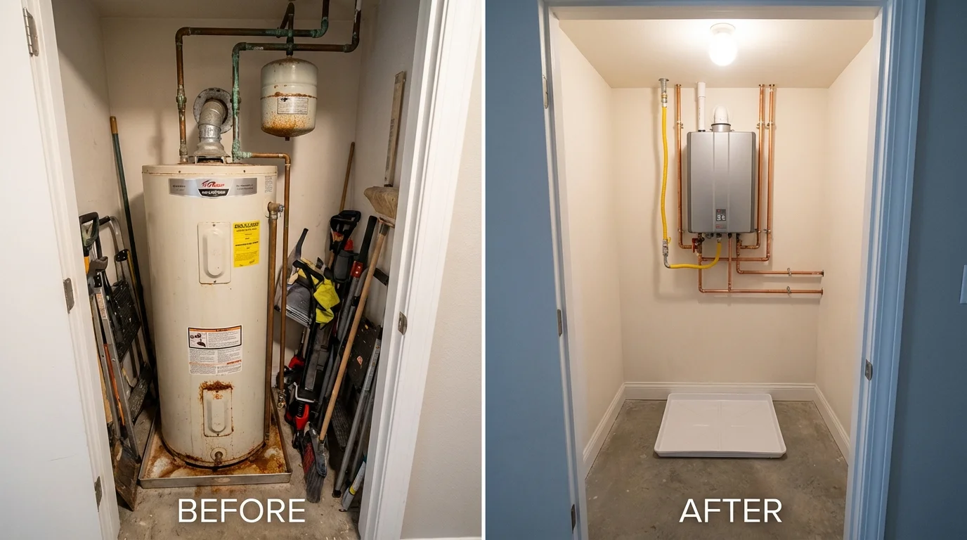 Tank water heater versus wall-mounted tankless unit comparison for Waverly, VA homeowners
