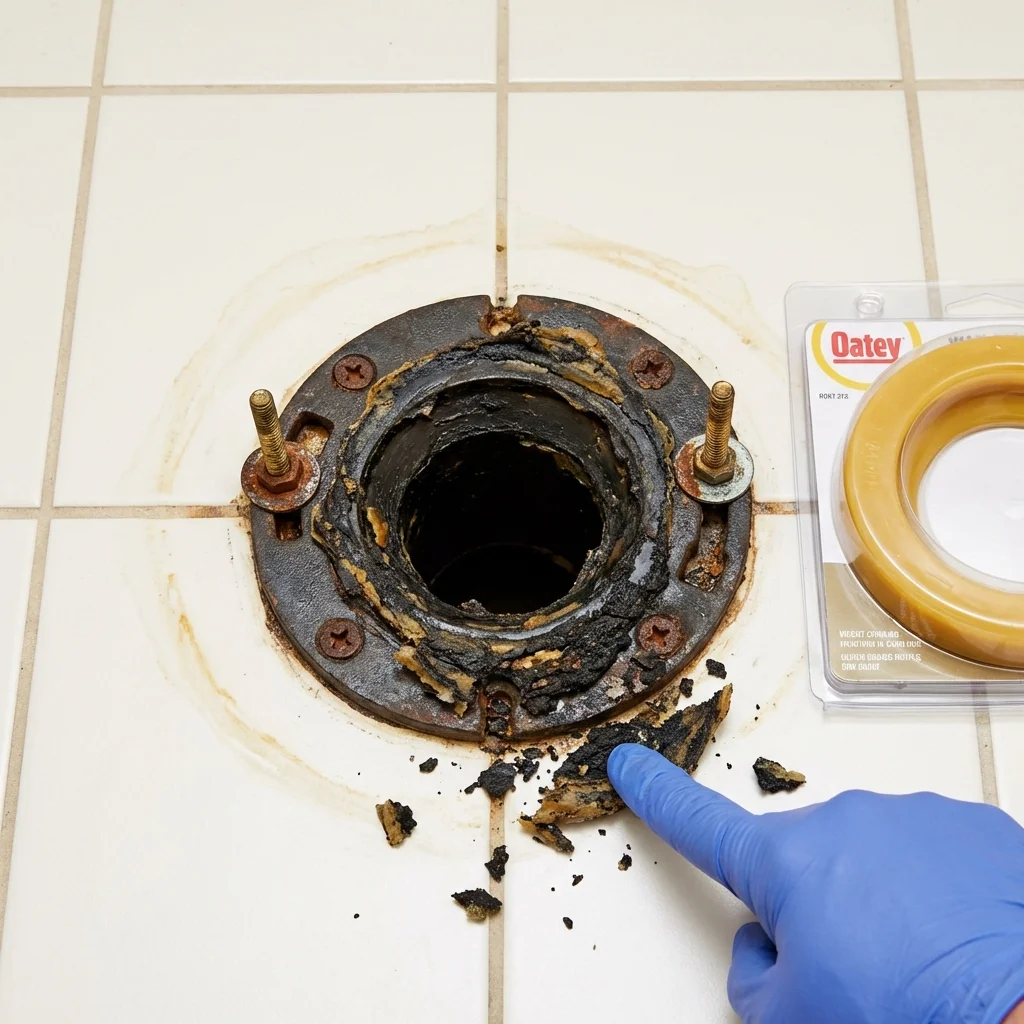 Failed wax ring showing water seepage at the base of a toilet in a Waverly, VA home